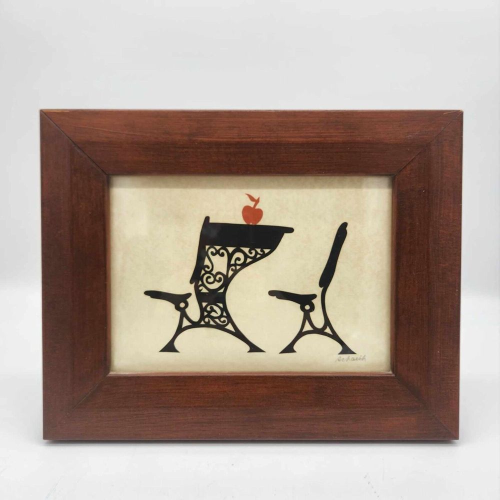 Scherenschnitte Antique School Desk Framed Folk Art by Sharon Schaich Lititz PA